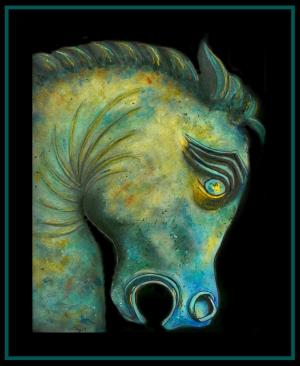 Bronze Horse Head With Blue Patina